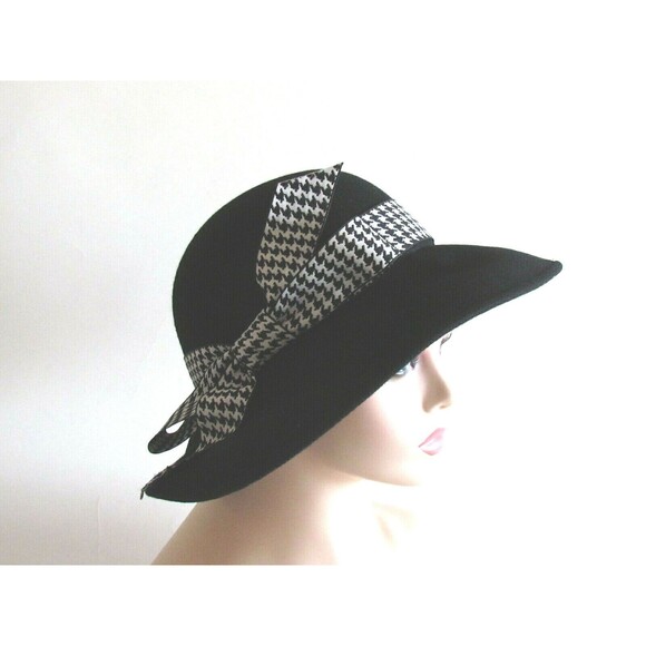 Women's Hats Designer Frank Olive Black Wool /Black White Bow Detail Hat - Picture 10 of 10